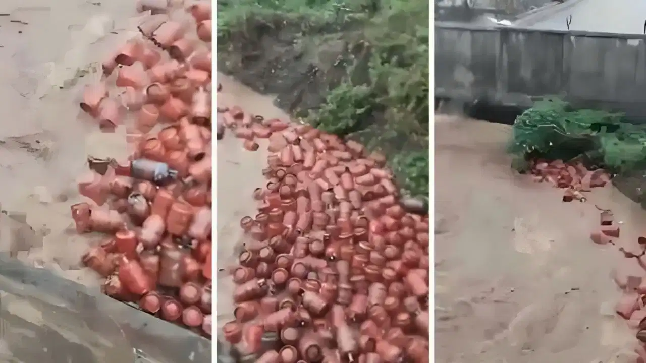 उफनती नदी में बह गए 3,000 LPG सिलेंडर, प्रशासन अलर्ट! कलेक्टर की चेतावनी— 'भूलकर भी न छुएं, जान पर बन सकती है बात'