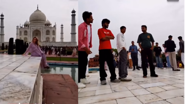 ताजमहल में विदेशी महिला को घूर रहे थे लोग, फोटोग्राफर ने लगाई फटकार; वीडियो वायरल